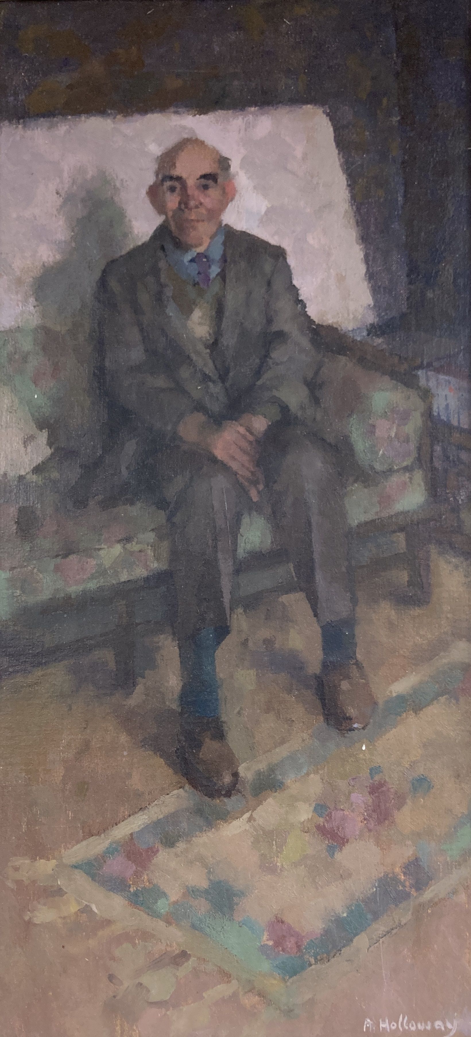 Anne Marie Holloway, oil on board, Ron, signed, 1993 RA Summer Exhibition label verso, 43 x 20cm